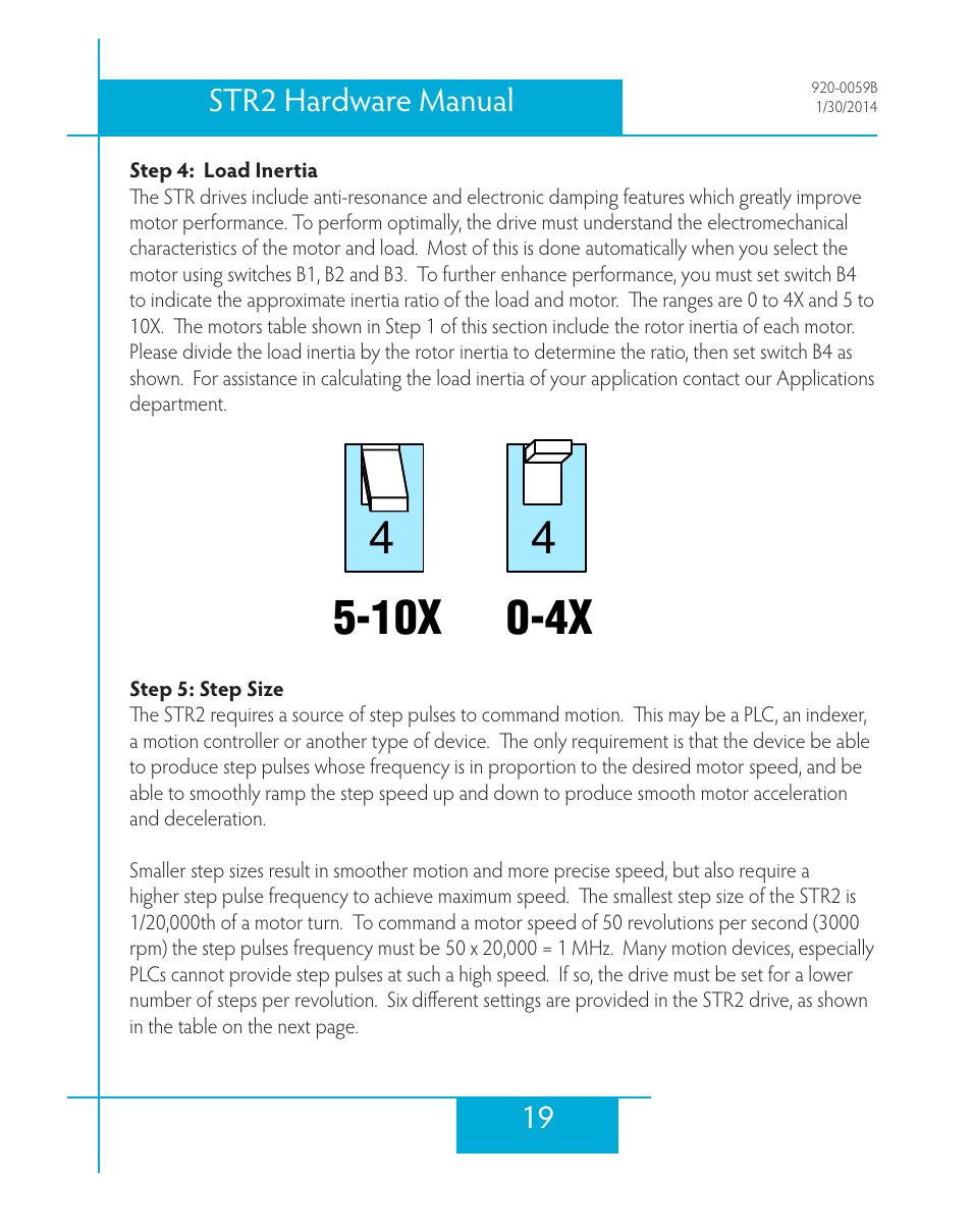 Step 4: load inertia, Step 5: step size, 19 str2 hardware manual | Applied Motion STR2 User Manual | Page 19 / 38