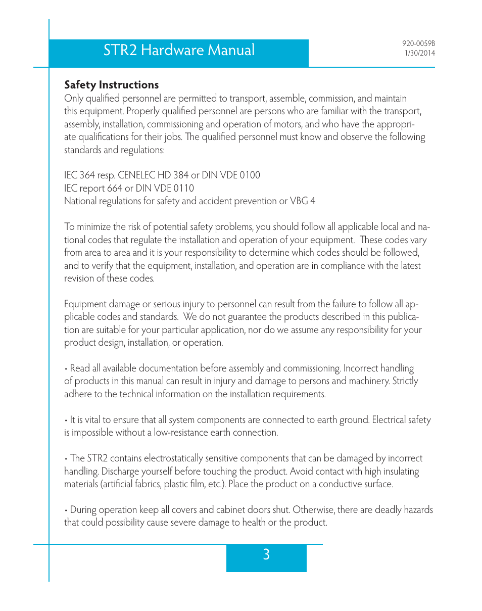 Safety instructions, 3str2 hardware manual | Applied Motion STR2 User Manual | Page 3 / 38