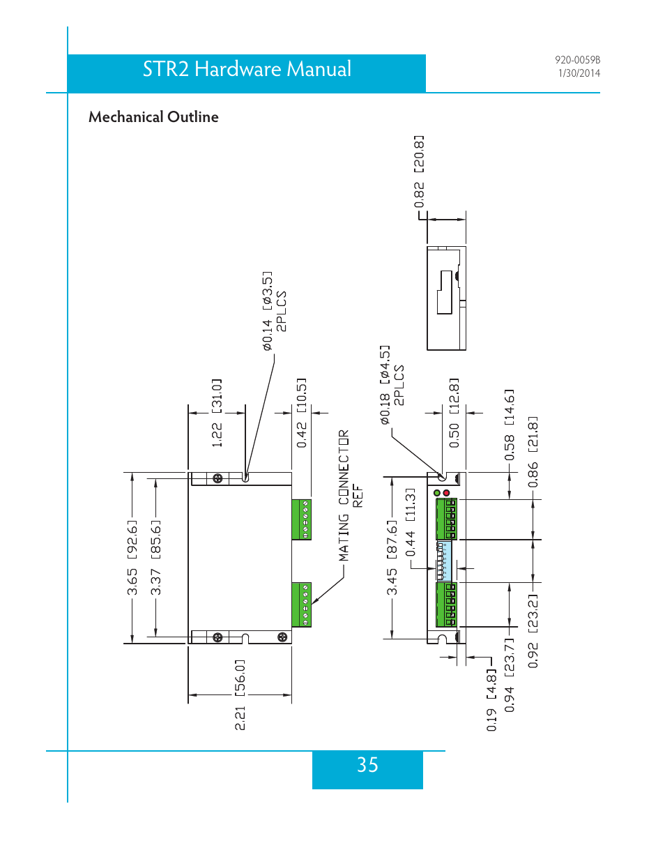 Mechanical outline, 35 str2 hardware manual | Applied Motion STR2 User Manual | Page 35 / 38