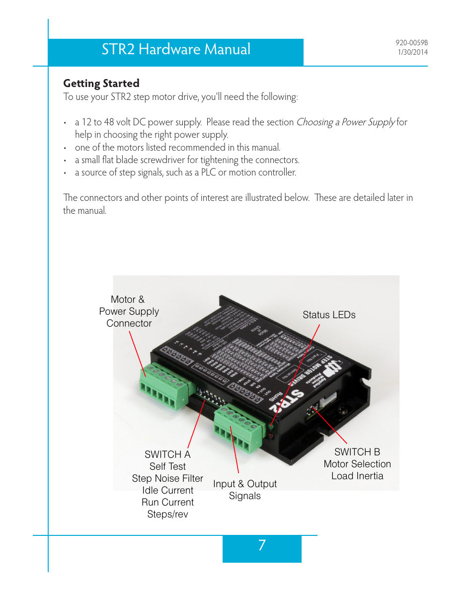 Getting started, 7str2 hardware manual | Applied Motion STR2 User Manual | Page 7 / 38