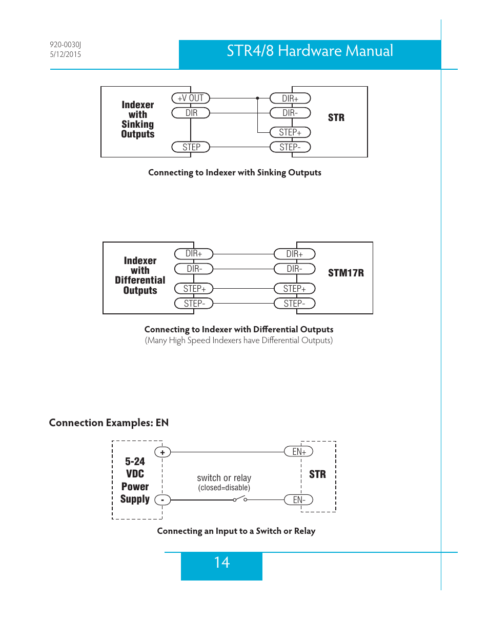 Connection examples: en, 14 str4/8 hardware manual | Applied Motion STR4 User Manual | Page 14 / 46