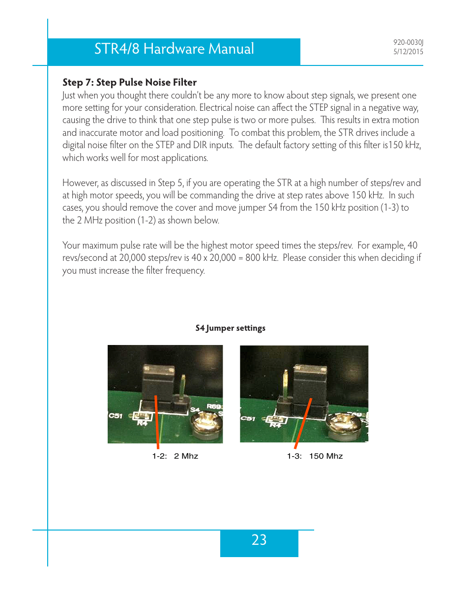 Step 7: step pulse noise filter, 23 str4/8 hardware manual | Applied Motion STR4 User Manual | Page 23 / 46