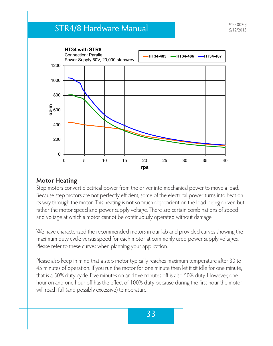 Motor heating, 33 str4/8 hardware manual | Applied Motion STR4 User Manual | Page 33 / 46