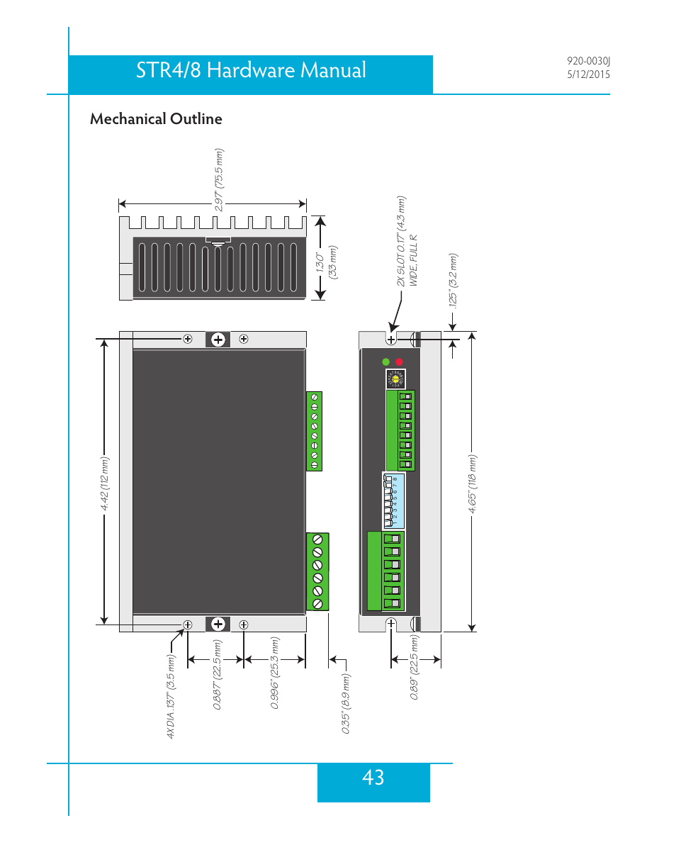 Mechanical outline, 43 str4/8 hardware manual | Applied Motion STR4 User Manual | Page 43 / 46