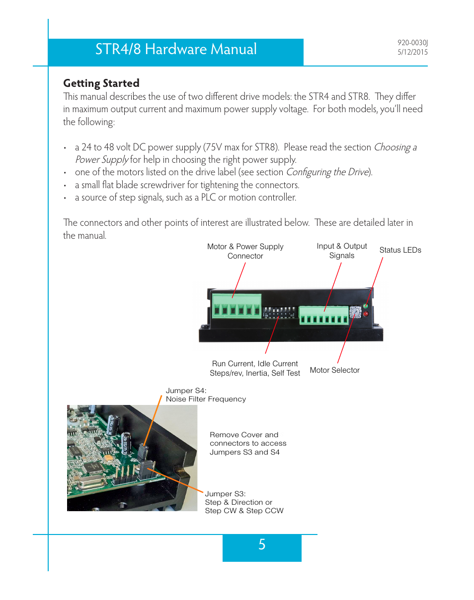Getting started, 5str4/8 hardware manual | Applied Motion STR4 User Manual | Page 5 / 46
