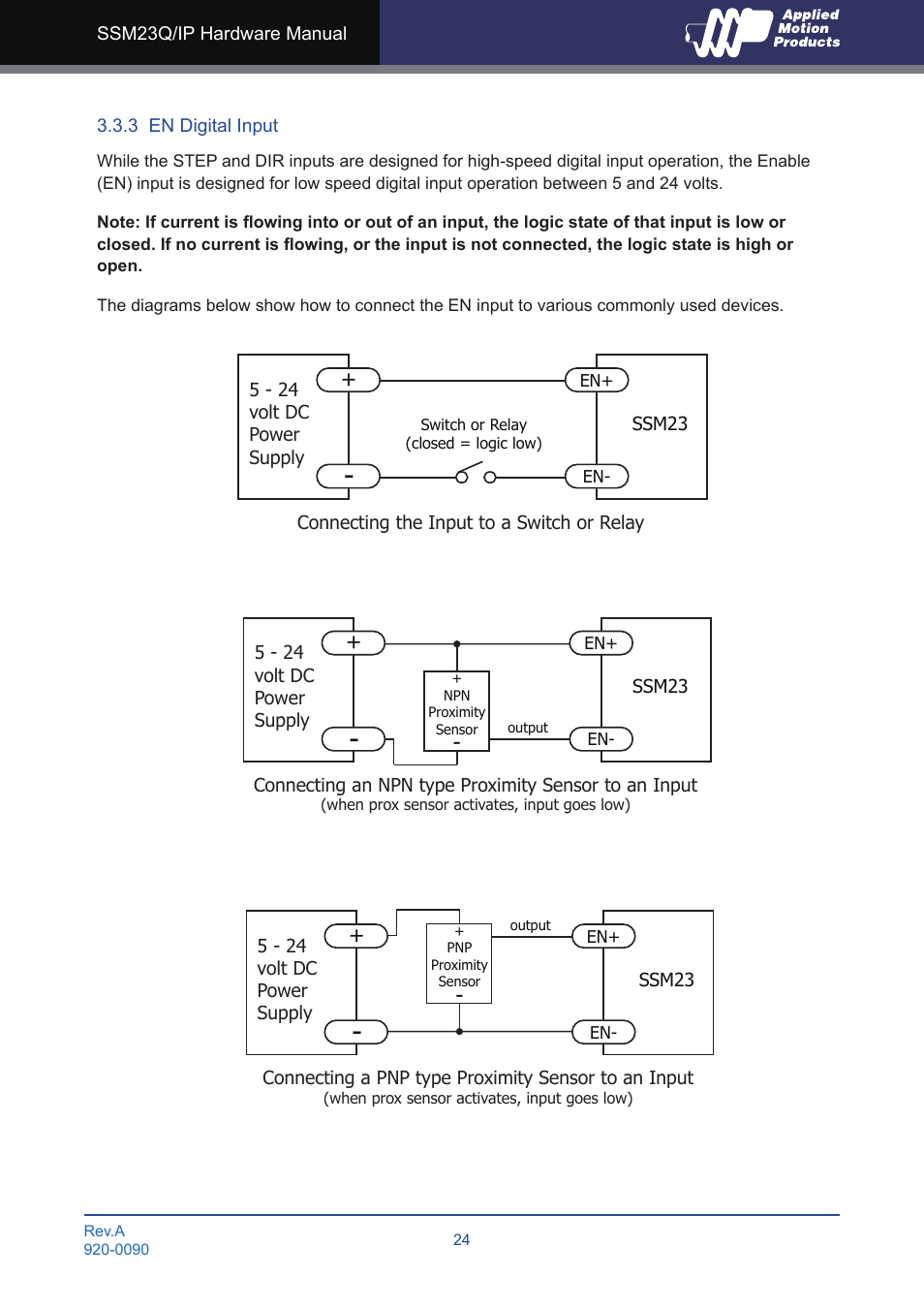 3 en digital input | Applied Motion SSM23IP-2EG User Manual | Page 24 / 33
