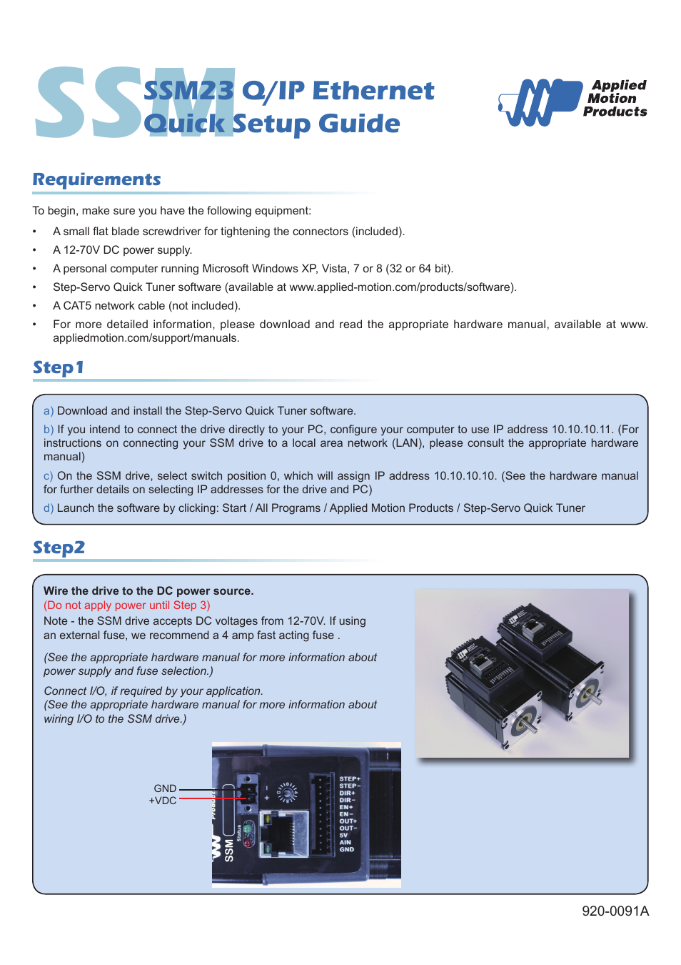 Applied Motion SSM23IP-2EG User Manual | 2 pages