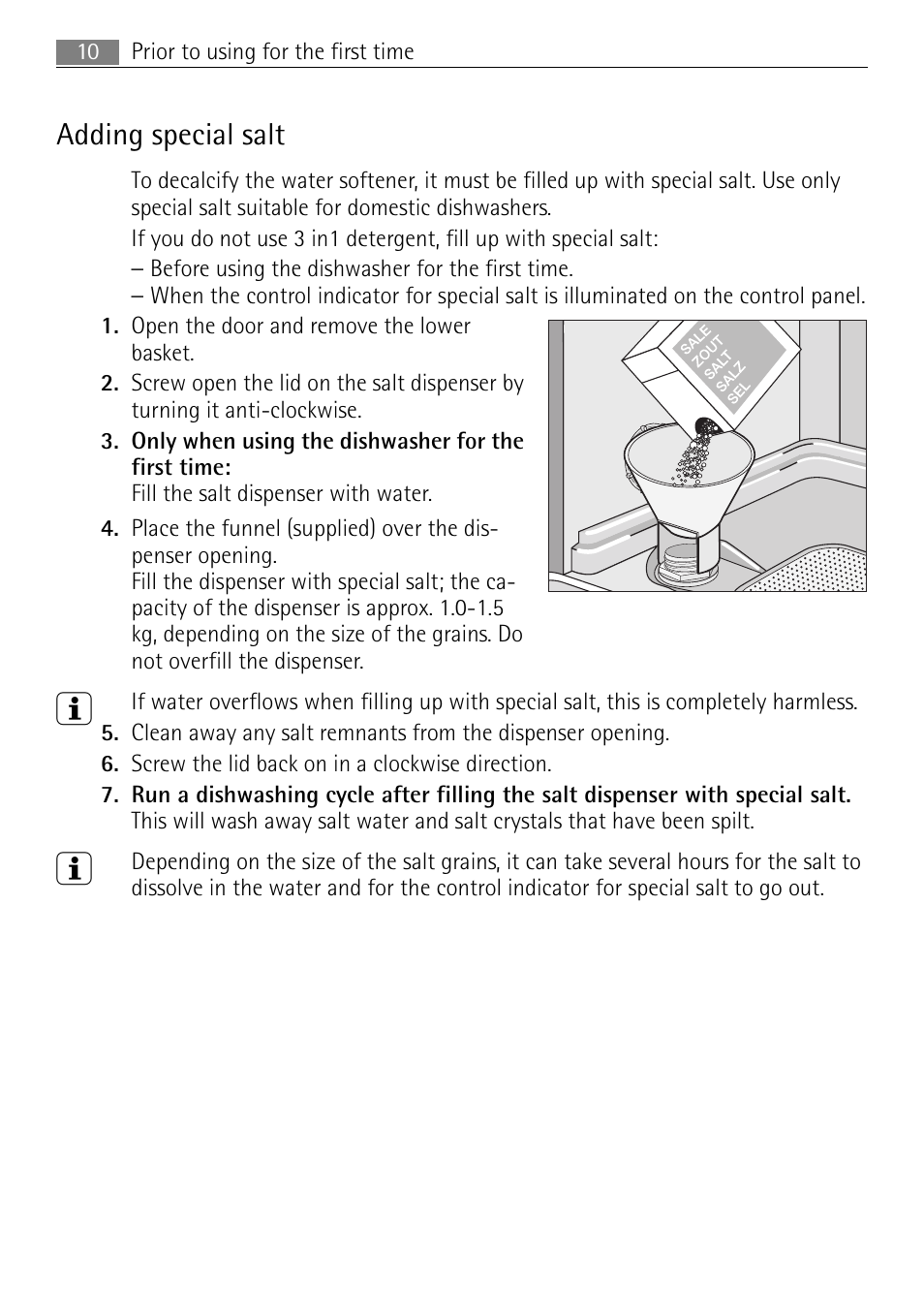 Adding special salt | Electrolux FAVORIT 44080 i User Manual | Page 10 / 40