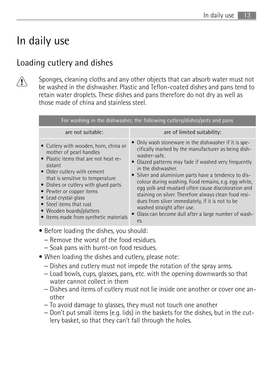 Loading cutlery and dishes | Electrolux FAVORIT 44080 i User Manual | Page 13 / 40