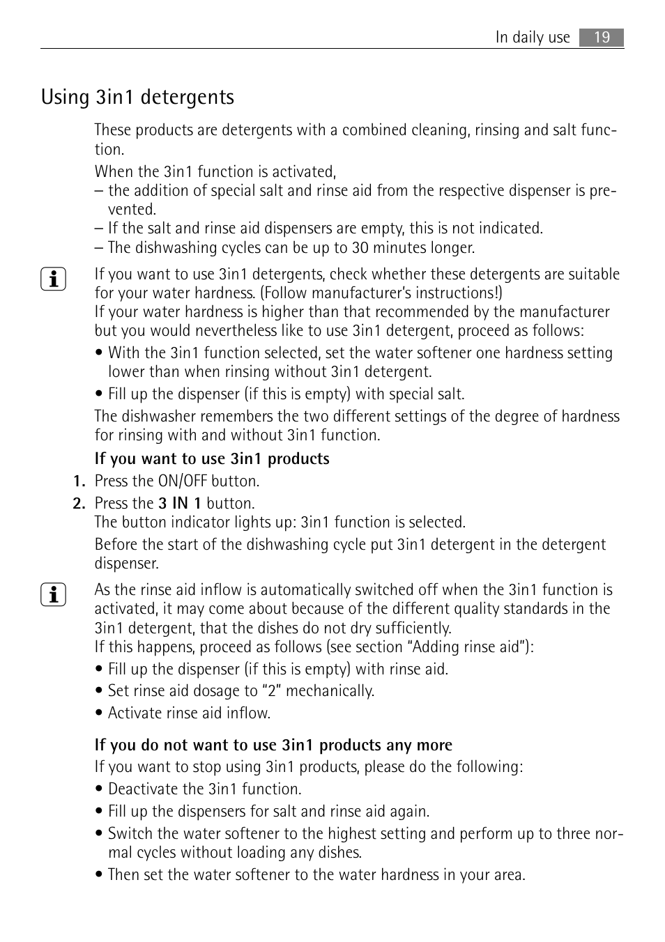 Using 3in1 detergents | Electrolux FAVORIT 44080 i User Manual | Page 19 / 40