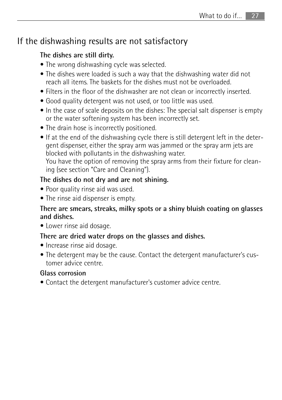 If the dishwashing results are not satisfactory | Electrolux FAVORIT 44080 i User Manual | Page 27 / 40