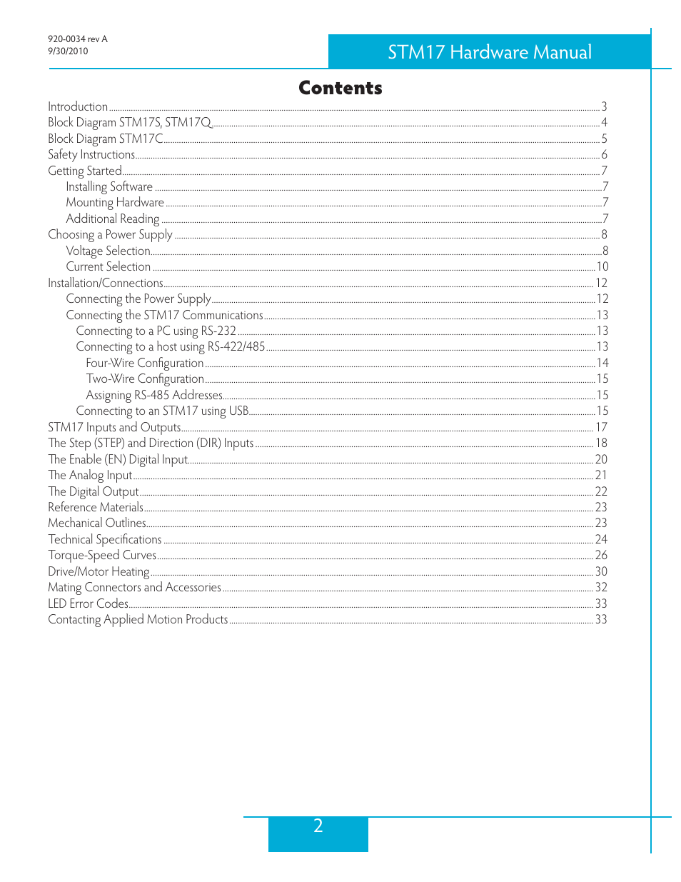 Applied Motion STM17C-3CE User Manual | Page 2 / 31