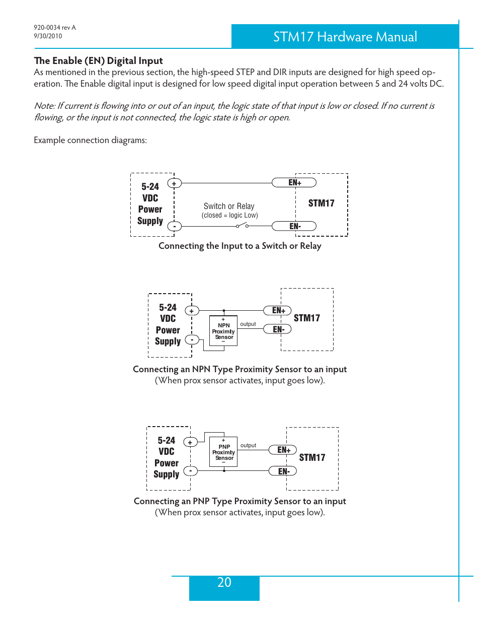 The enable (en) digital input, 20 stm17 hardware manual | Applied Motion STM17C-3CE User Manual | Page 20 / 31