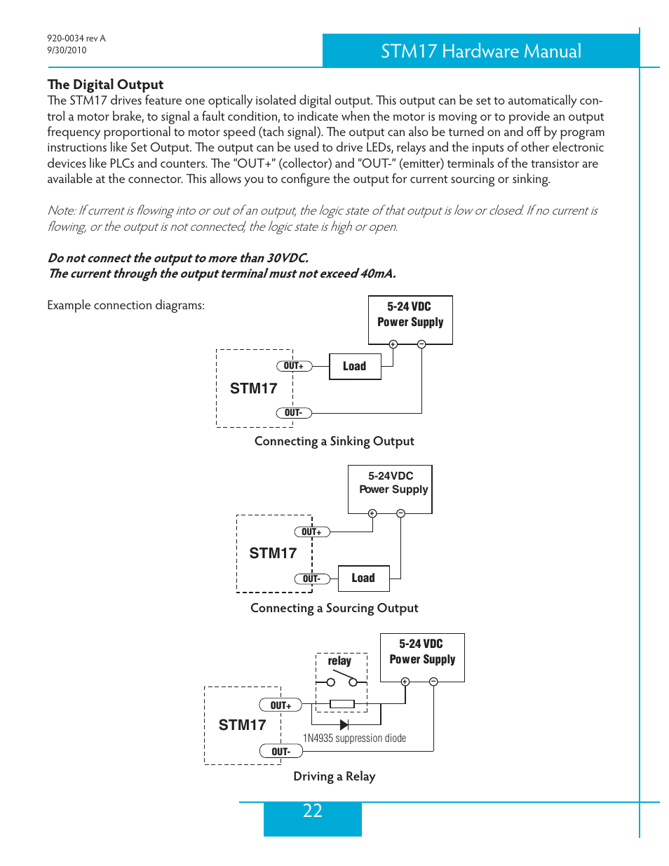 The digital output, 22 stm17 hardware manual, Stm17 | Applied Motion STM17C-3CE User Manual | Page 22 / 31
