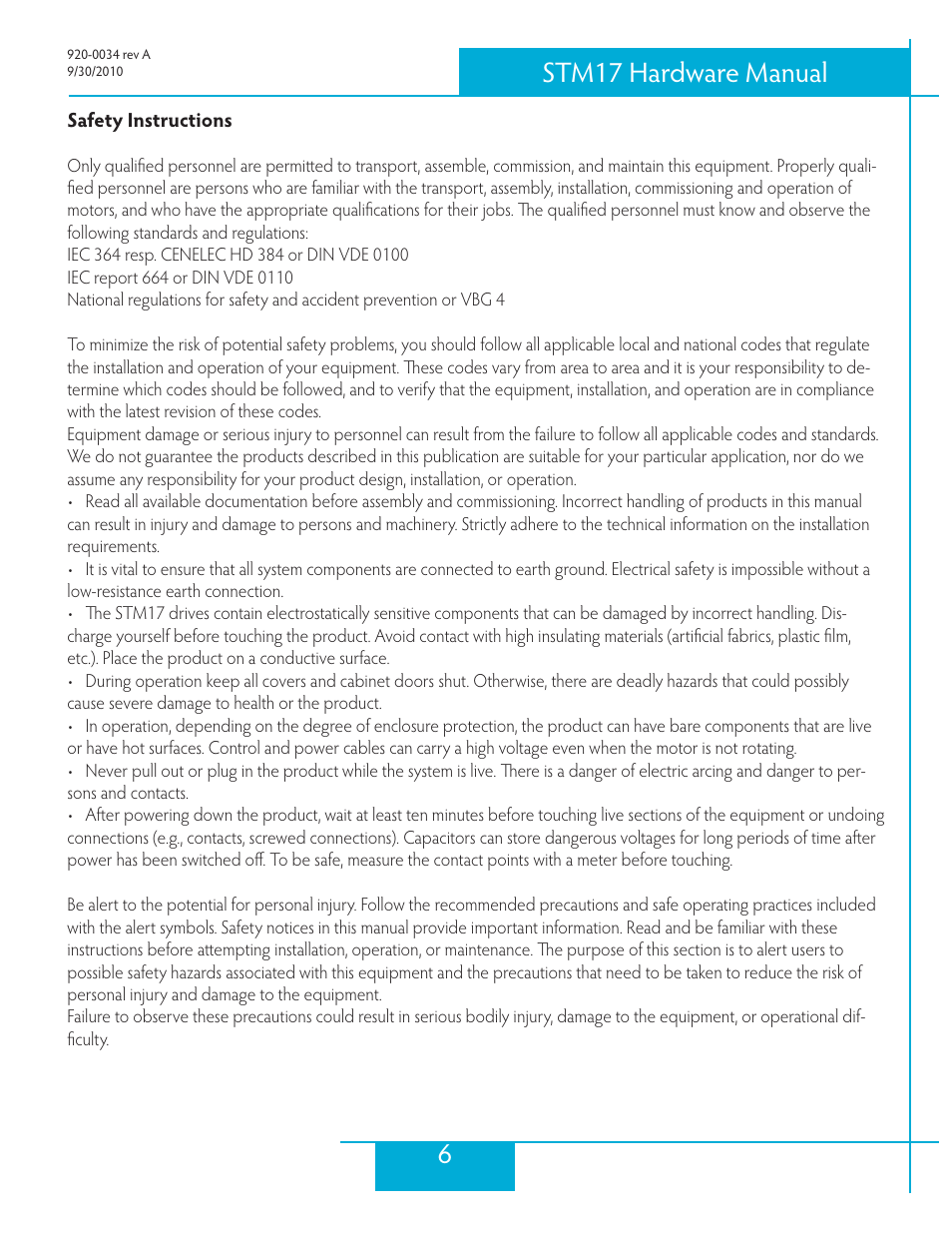 Safety instructions, 6stm17 hardware manual | Applied Motion STM17C-3CE User Manual | Page 6 / 31