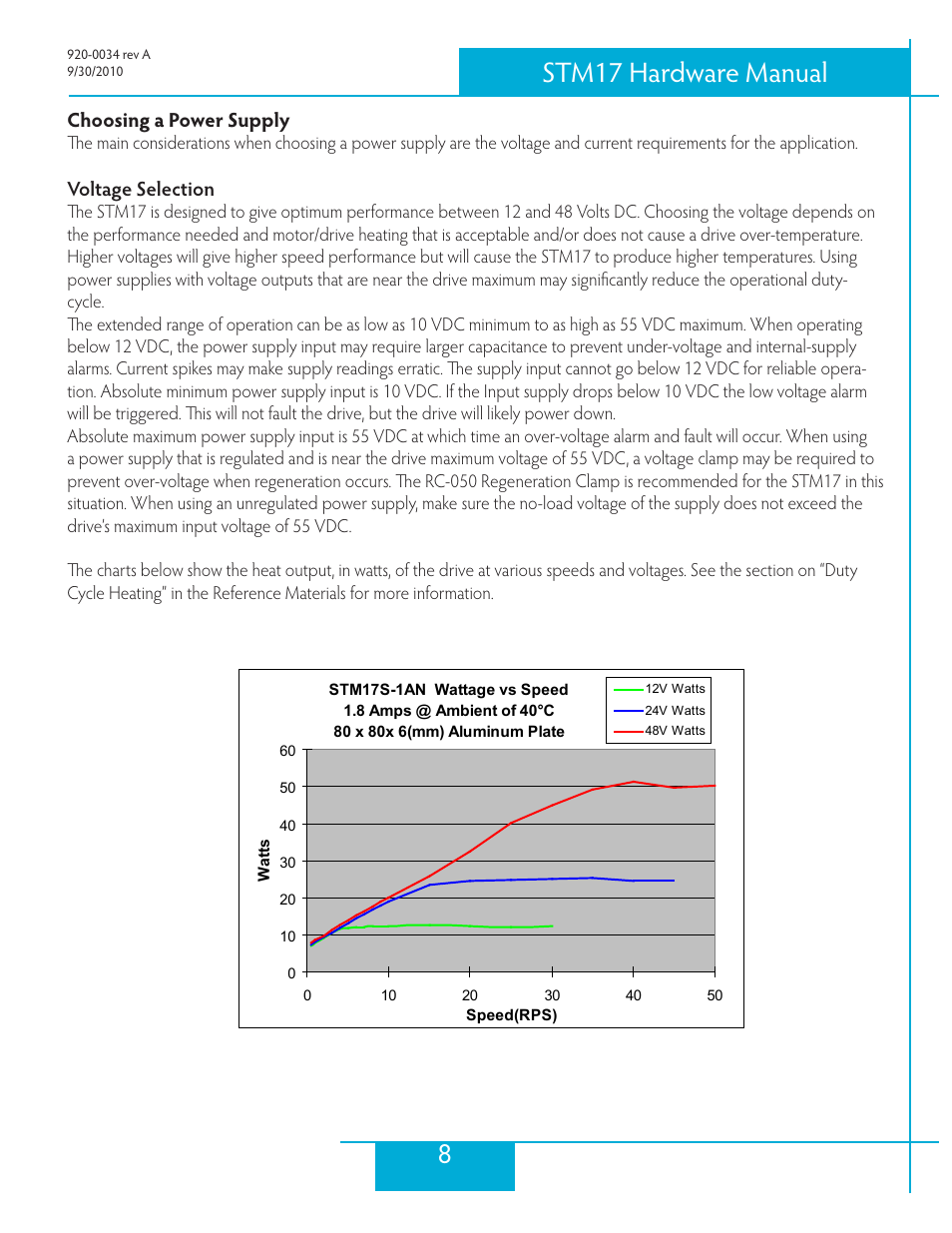 Choosing a power supply, Voltage selection, 8stm17 hardware manual | Applied Motion STM17C-3CE User Manual | Page 8 / 31