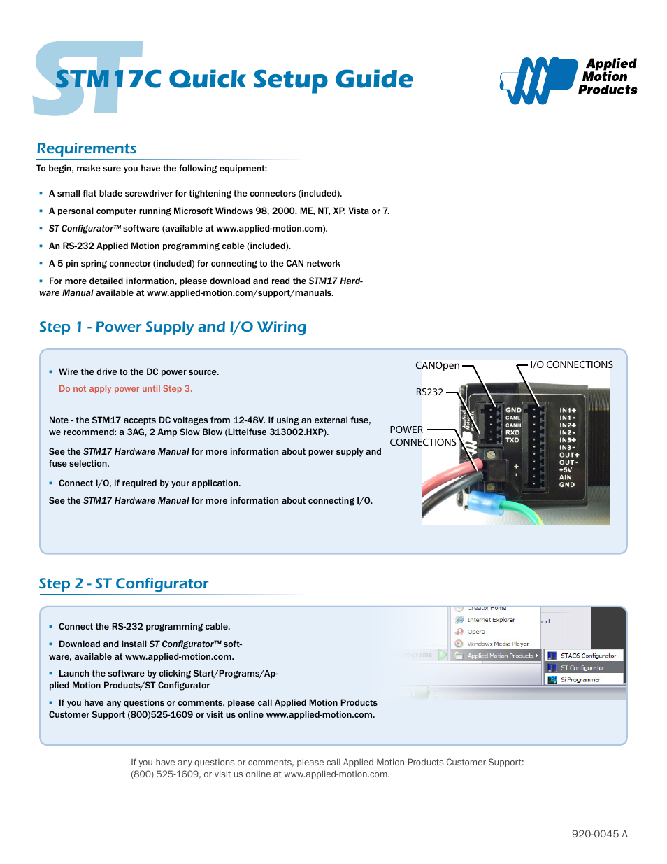 Applied Motion STM17C-3CE User Manual | 2 pages