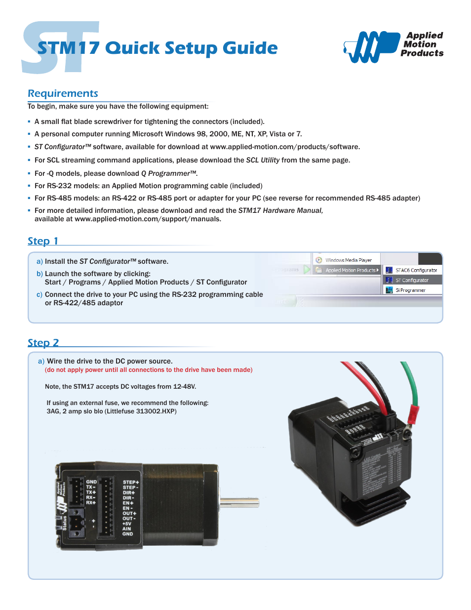 Applied Motion STM17Q-1AE User Manual | 2 pages