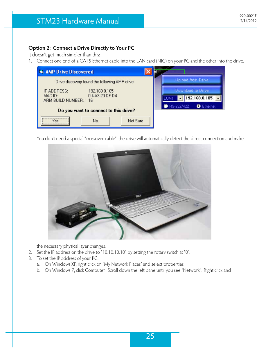 Option 2: connect a drive directly to your pc, 25 stm23 hardware manual | Applied Motion STM23C-3CE User Manual | Page 25 / 48