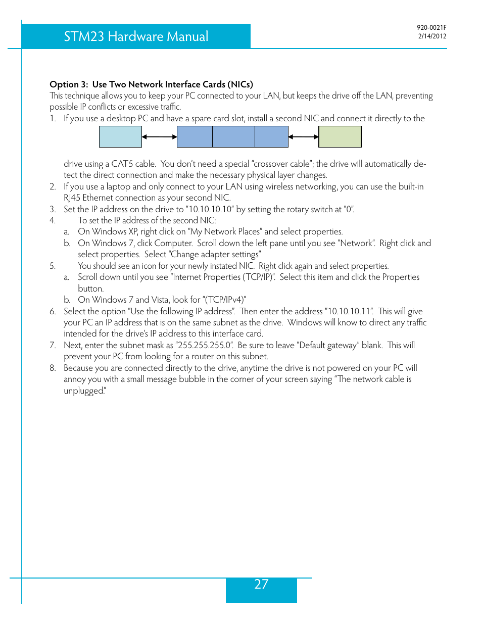 Option 3: use two network interface cards (nics), 27 stm23 hardware manual | Applied Motion STM23C-3CE User Manual | Page 27 / 48