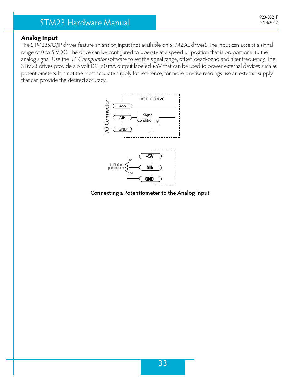 Analog input, 33 stm23 hardware manual | Applied Motion STM23C-3CE User Manual | Page 33 / 48