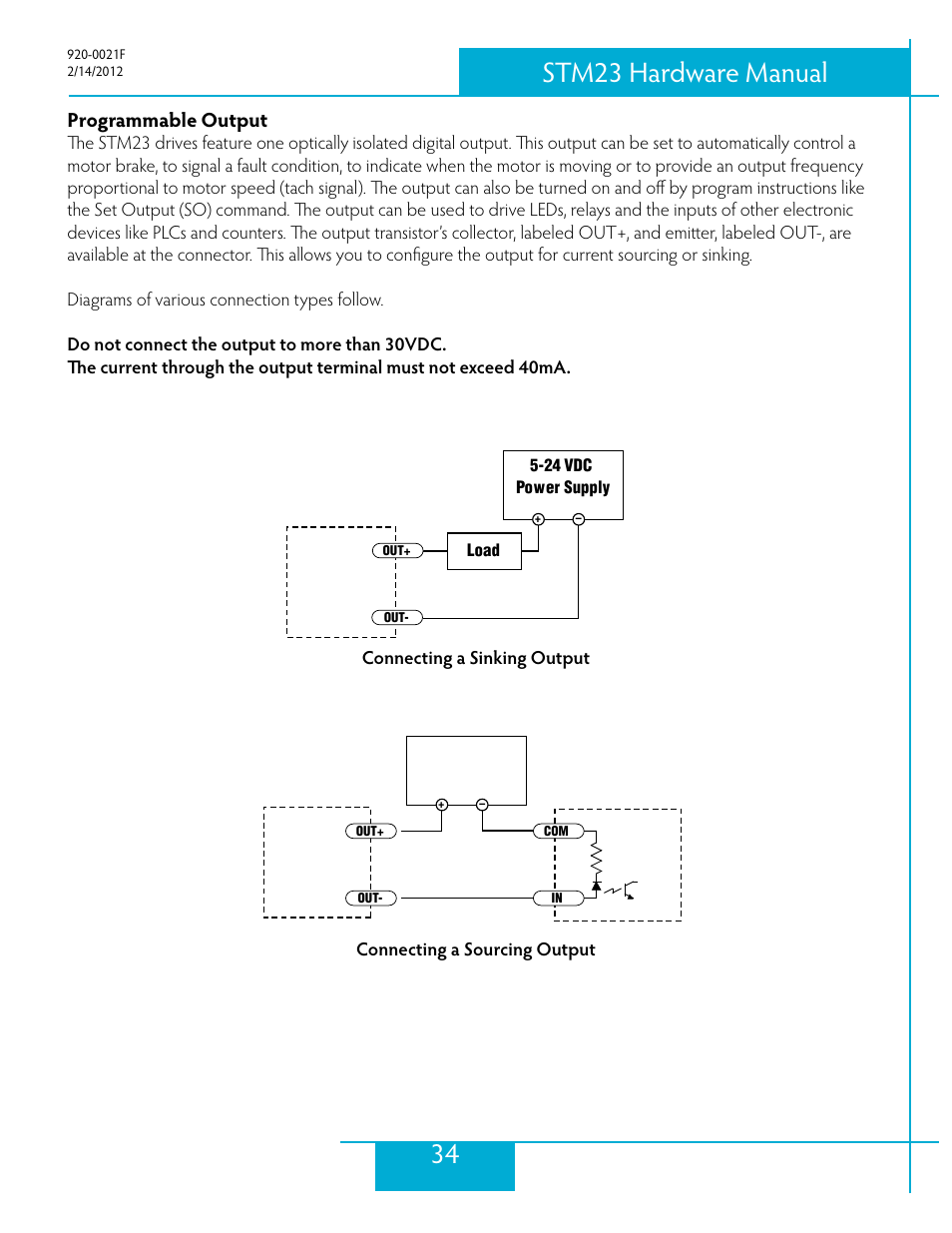 Programmable output, 34 stm23 hardware manual, Stm23 | Applied Motion STM23C-3CE User Manual | Page 34 / 48
