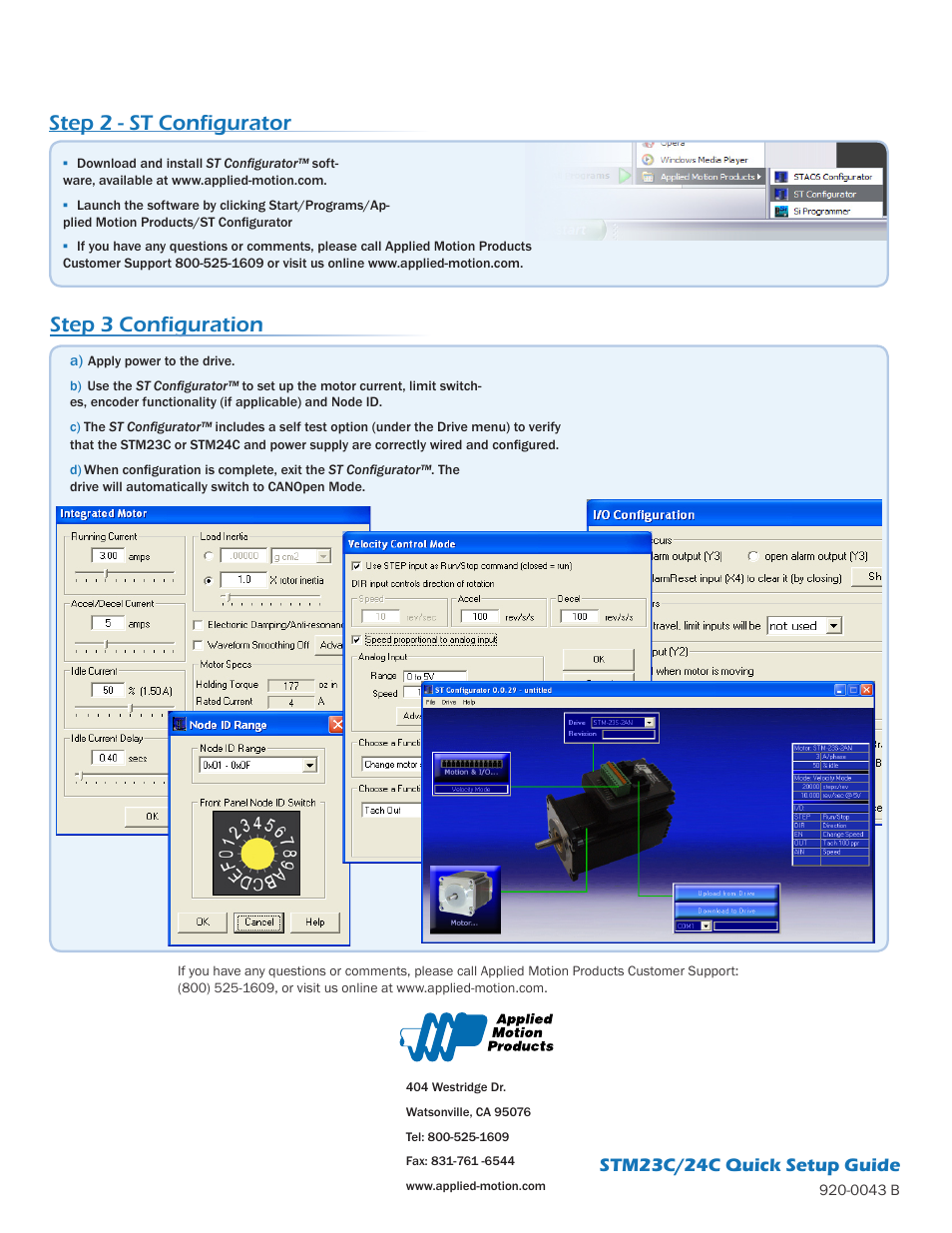 Step 3 configuration, Step 2 - st configurator, Stm23c/24c quick setup guide | Applied Motion STM23C-3CE User Manual | Page 2 / 2