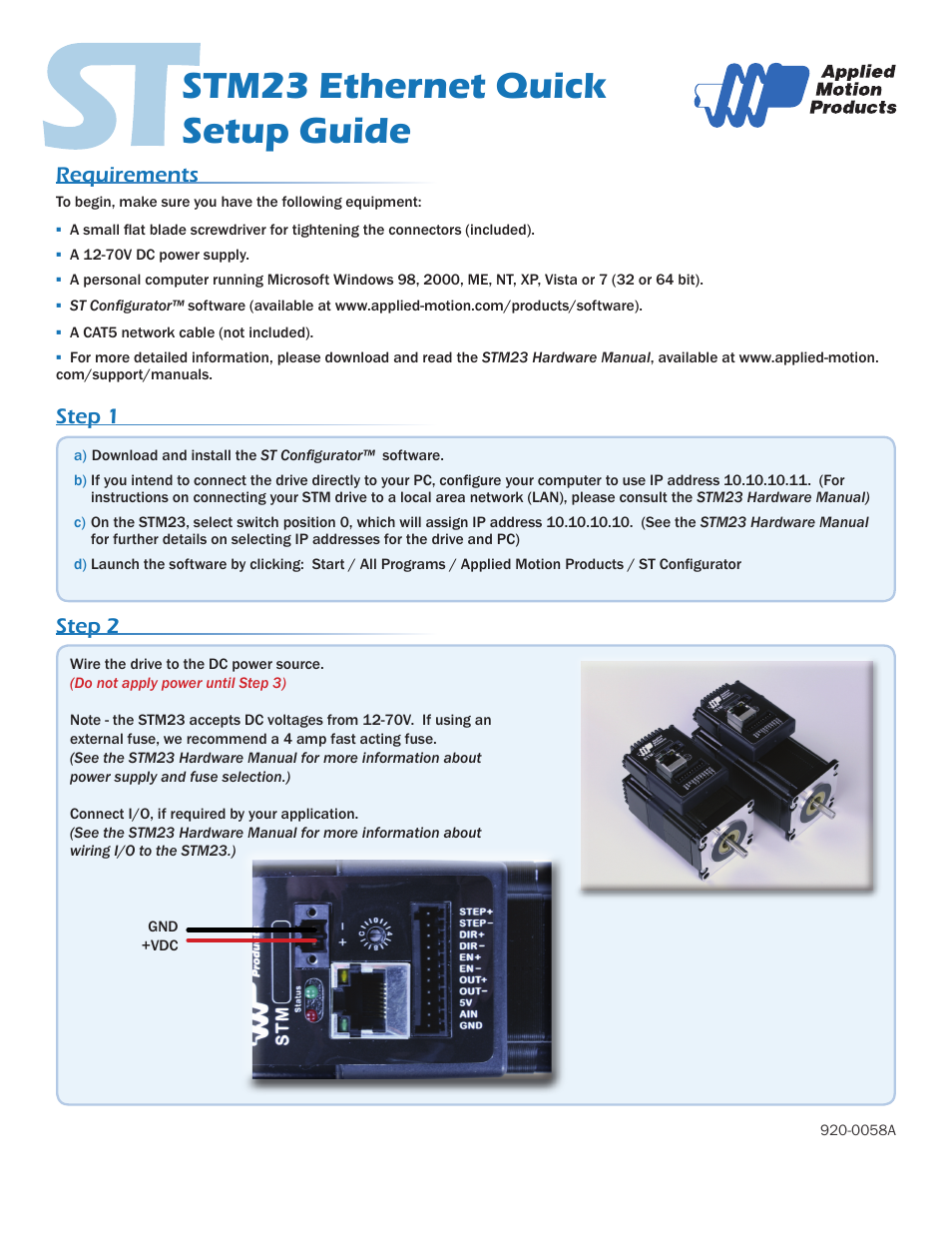 Applied Motion STM23IP-2EE User Manual | 2 pages