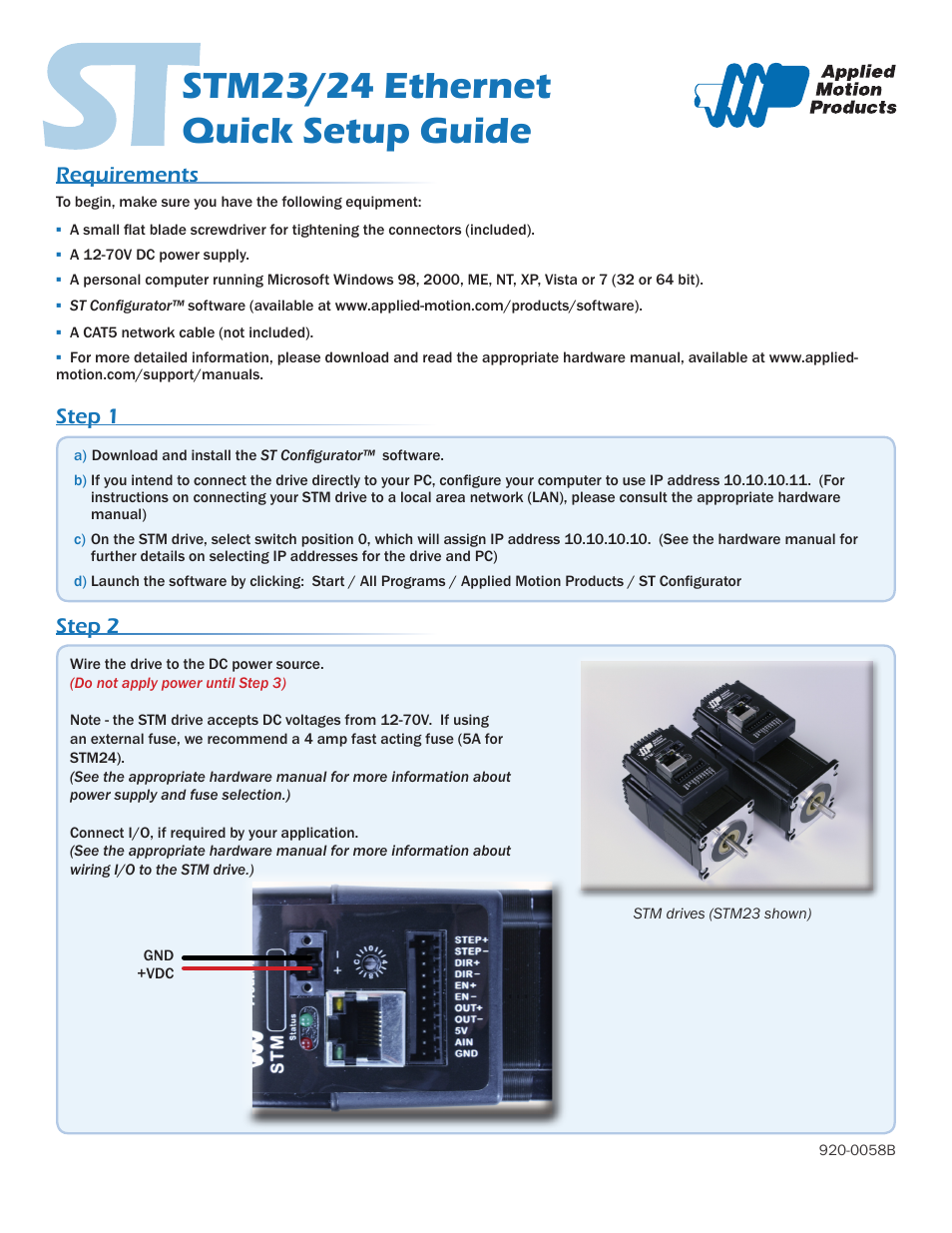 Applied Motion STM23Q-2AE User Manual | 2 pages
