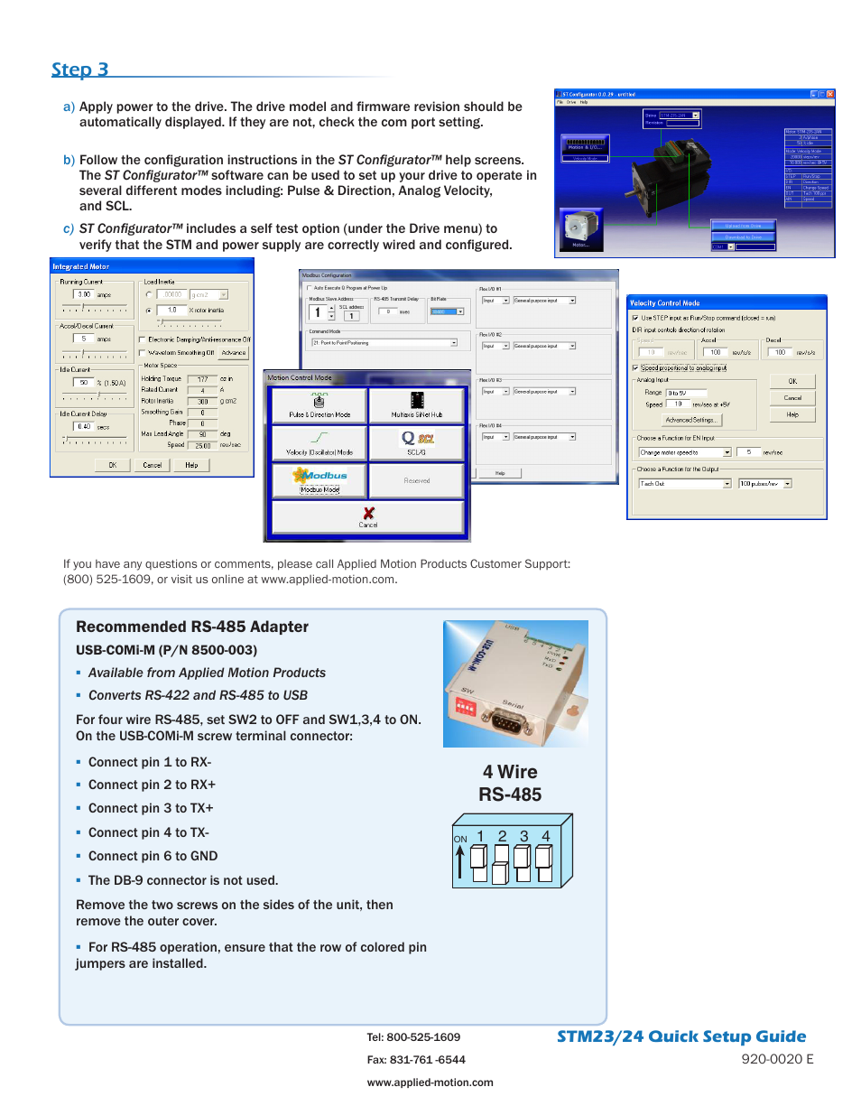 Step 3, 4 wire rs-485 | Applied Motion STM23Q-2RE User Manual | Page 2 / 2