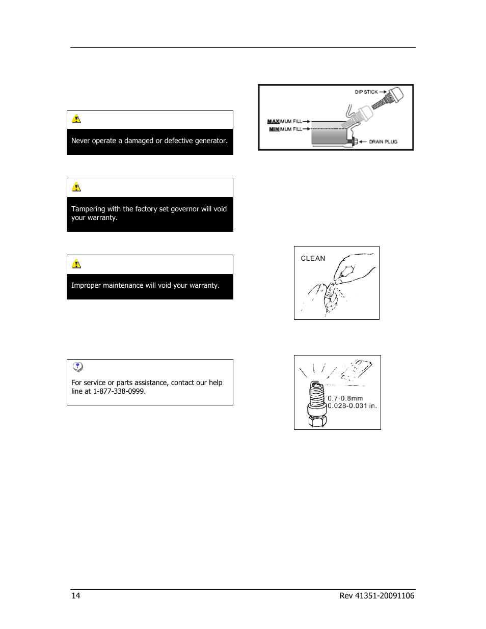 Maintenance, Warning, Engine maintenance | Spark plugs | Champion Power Equipment PORTABLE GENERATOR 41351 User Manual | Page 18 / 28