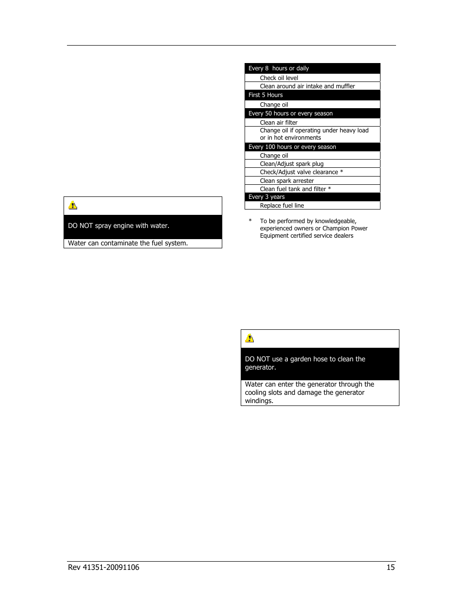 Maintenance, Caution, Generator maintenance | Air filter, Cleaning, Adjustments, Maintenance schedule | Champion Power Equipment PORTABLE GENERATOR 41351 User Manual | Page 19 / 28