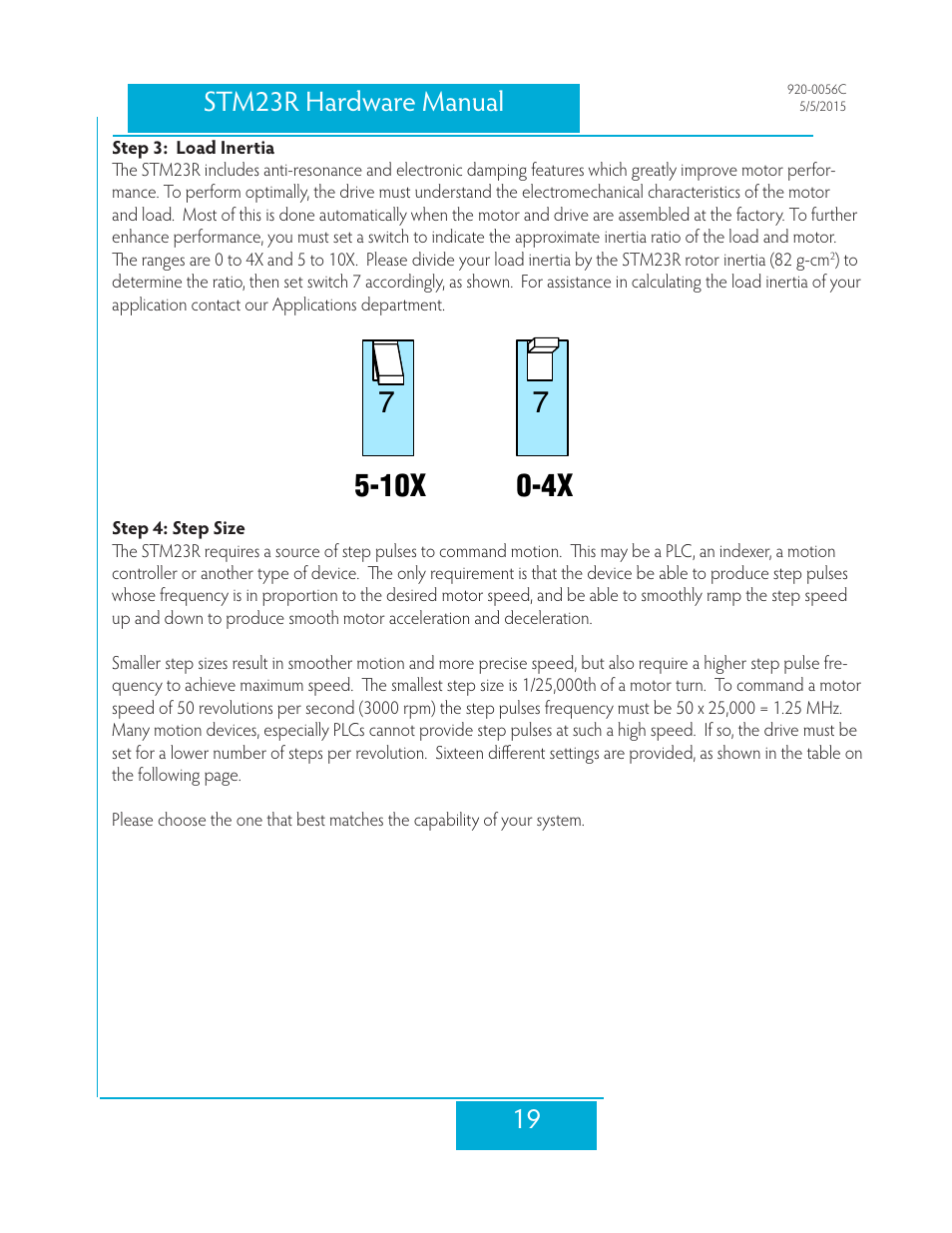 Step 3: load inertia, Step 4: step size, 19 stm23r hardware manual | Applied Motion STM23R-2ND User Manual | Page 19 / 36