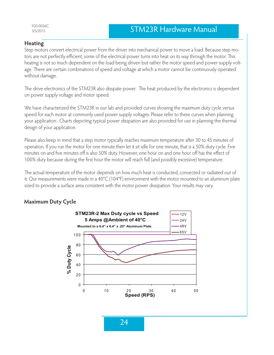 Heating, Maximum duty cycle, 24 stm23r hardware manual | Applied Motion STM23R-2ND User Manual | Page 24 / 36