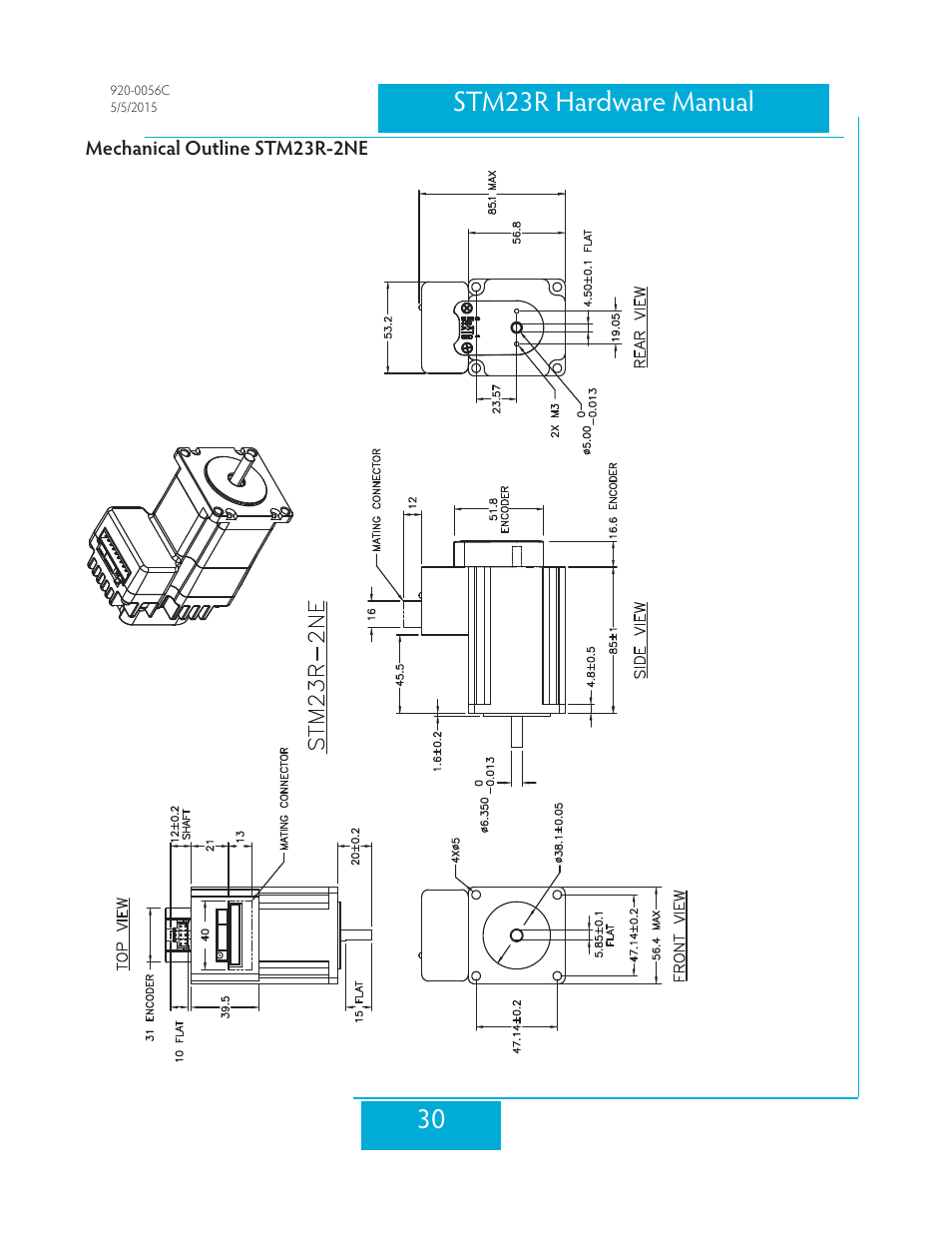 Mechanical outline stm23r-2ne, 30 stm23r hardware manual | Applied Motion STM23R-2ND User Manual | Page 30 / 36