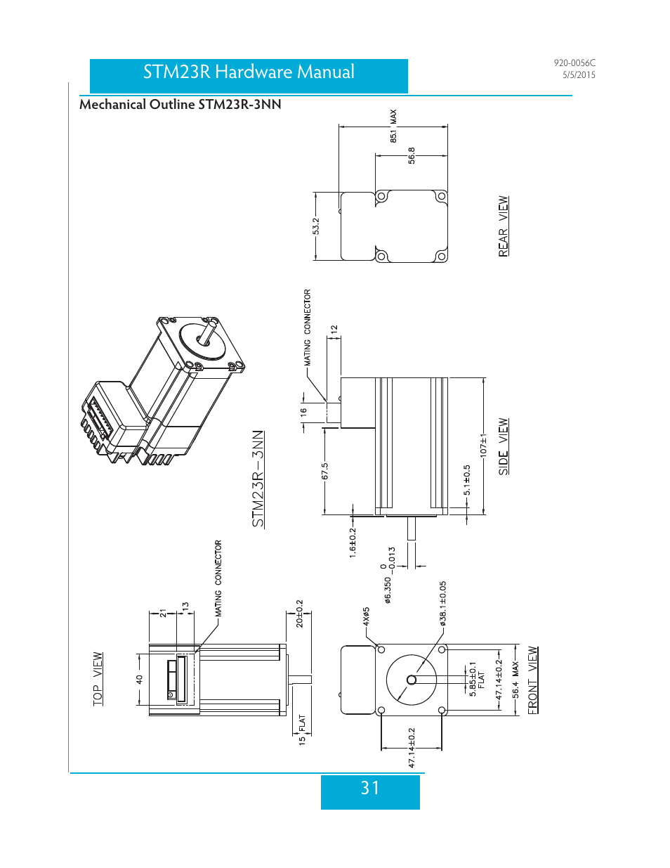 Mechanical outline stm23r-3nn, 31 stm23r hardware manual | Applied Motion STM23R-2ND User Manual | Page 31 / 36