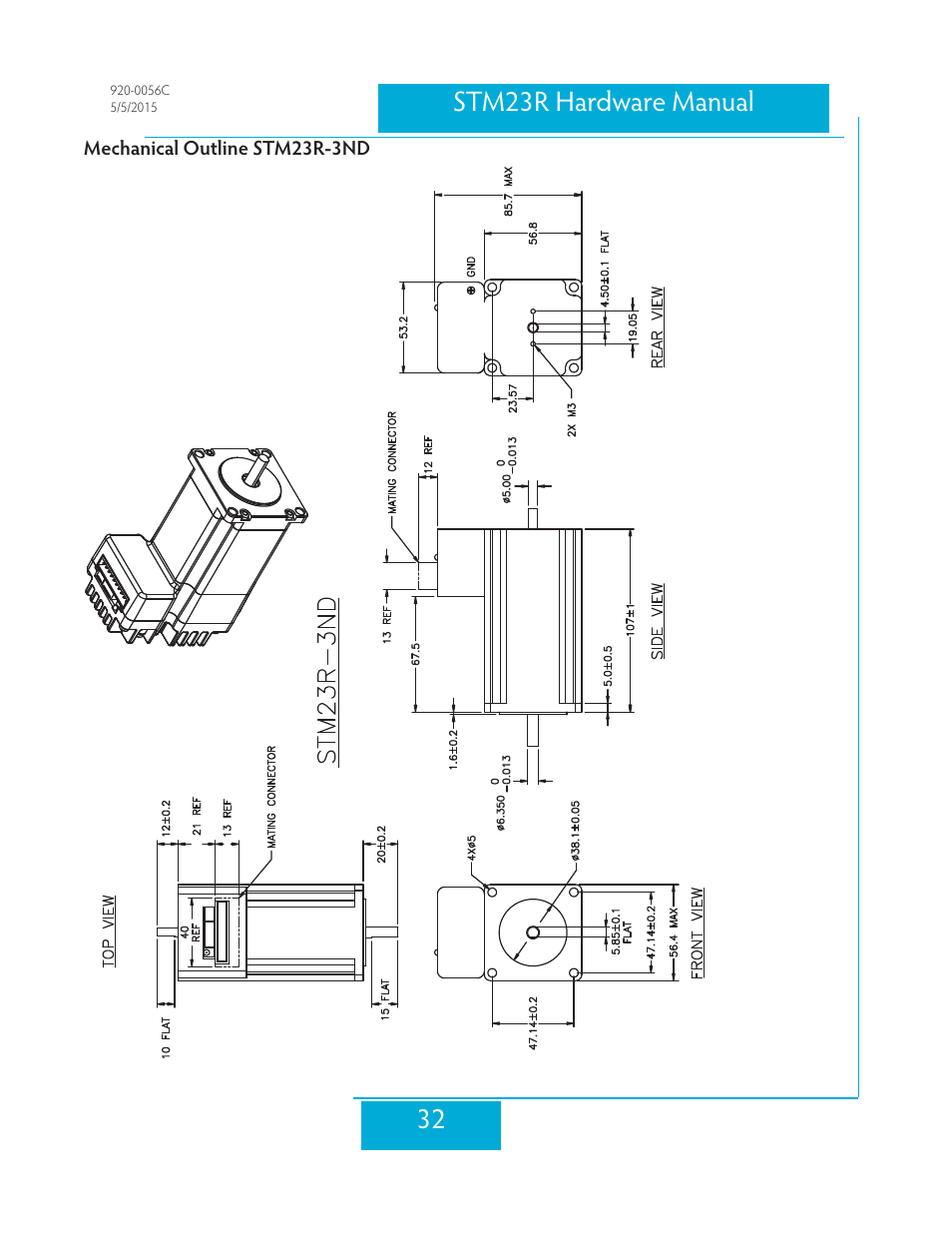Mechanical outline stm23r-3nd, 32 stm23r hardware manual | Applied Motion STM23R-2ND User Manual | Page 32 / 36