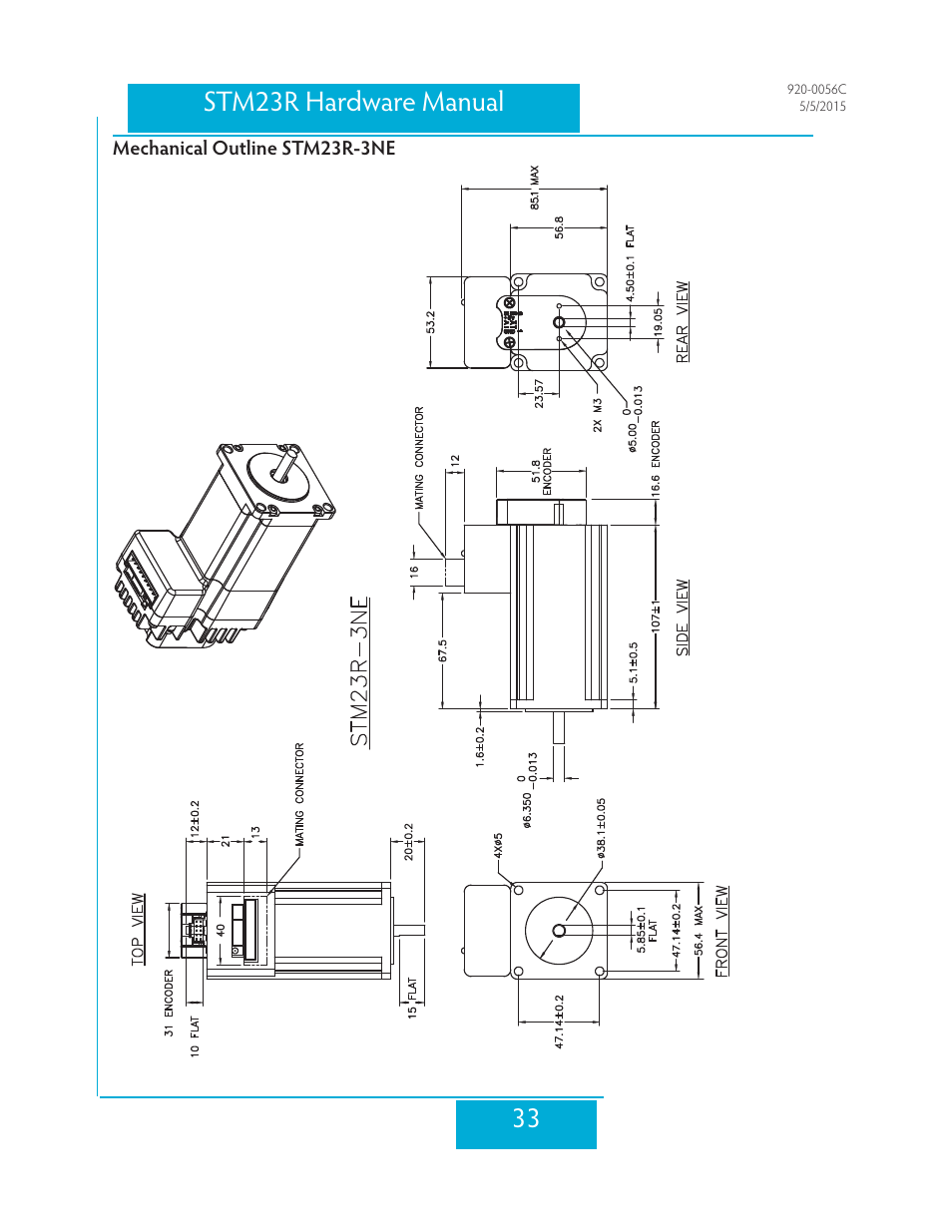 Mechanical outline stm23r-3ne, 33 stm23r hardware manual | Applied Motion STM23R-2ND User Manual | Page 33 / 36