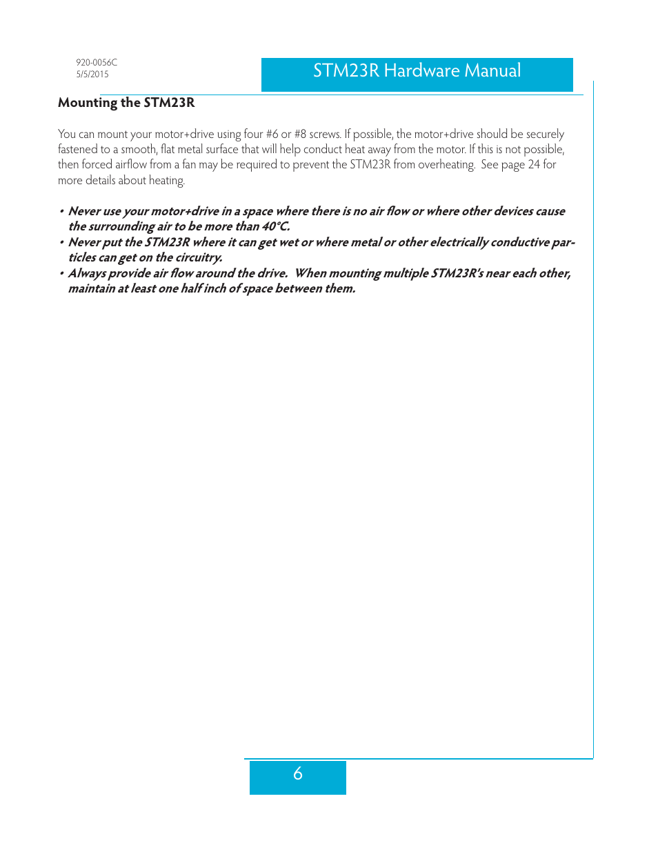 Mounting the stm23r, 6stm23r hardware manual | Applied Motion STM23R-2ND User Manual | Page 6 / 36