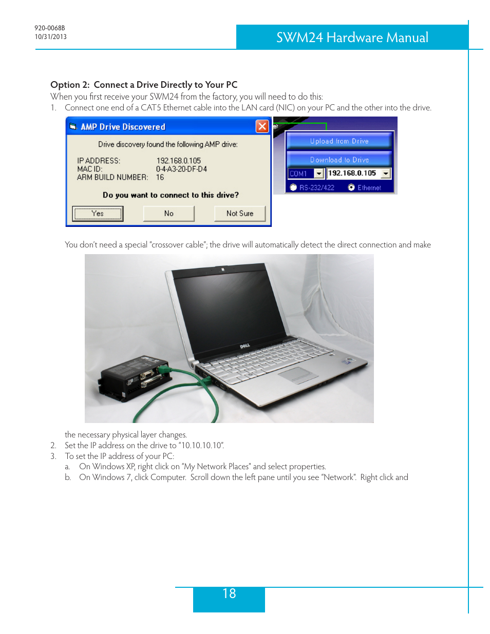 Option 2: connect a drive directly to your pc, 18 swm24 hardware manual | Applied Motion SWM24IP-3EE User Manual | Page 18 / 36