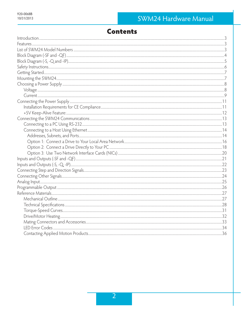 Applied Motion SWM24IP-3EE User Manual | Page 2 / 36