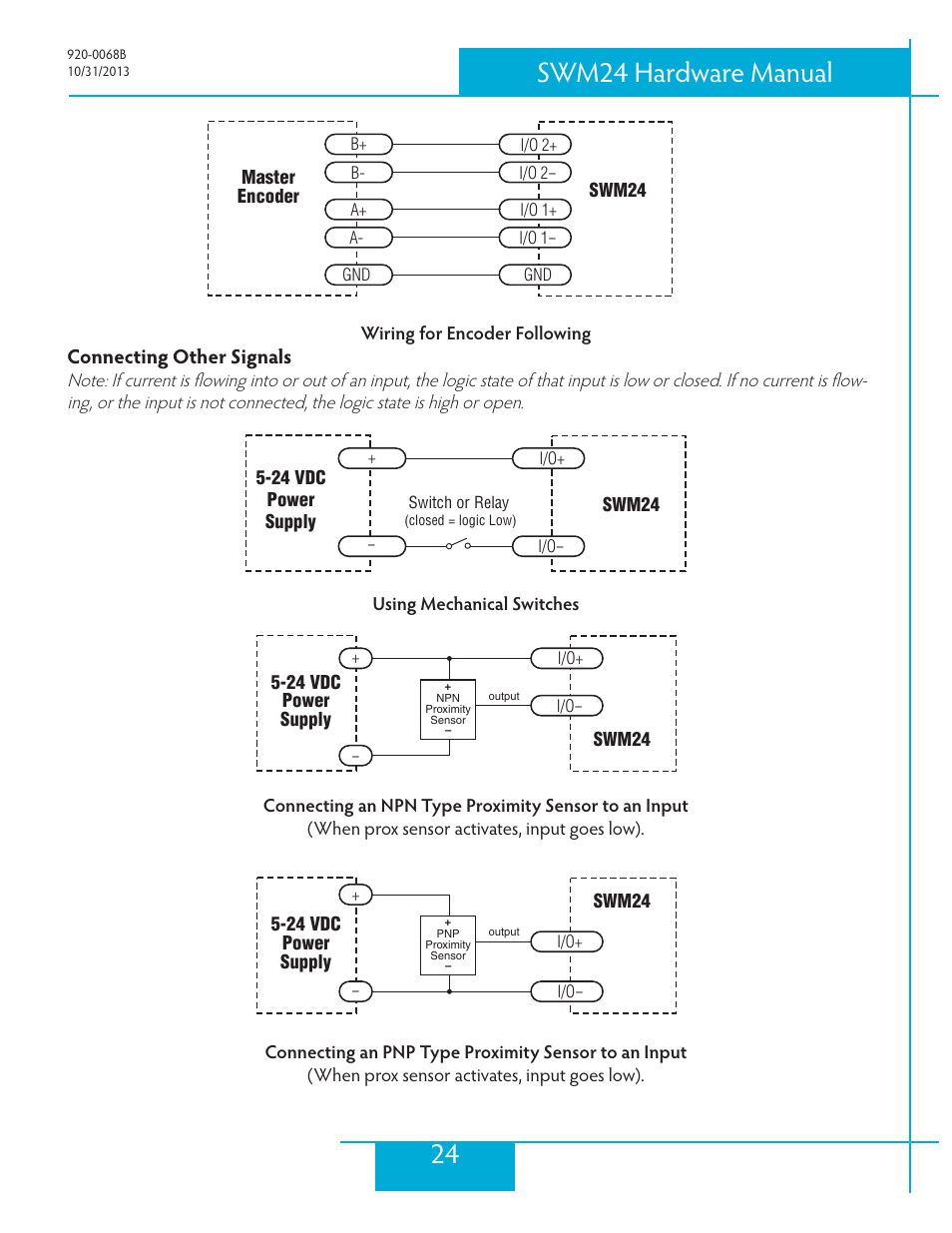 Connecting other signals, 24 swm24 hardware manual | Applied Motion SWM24IP-3EE User Manual | Page 24 / 36