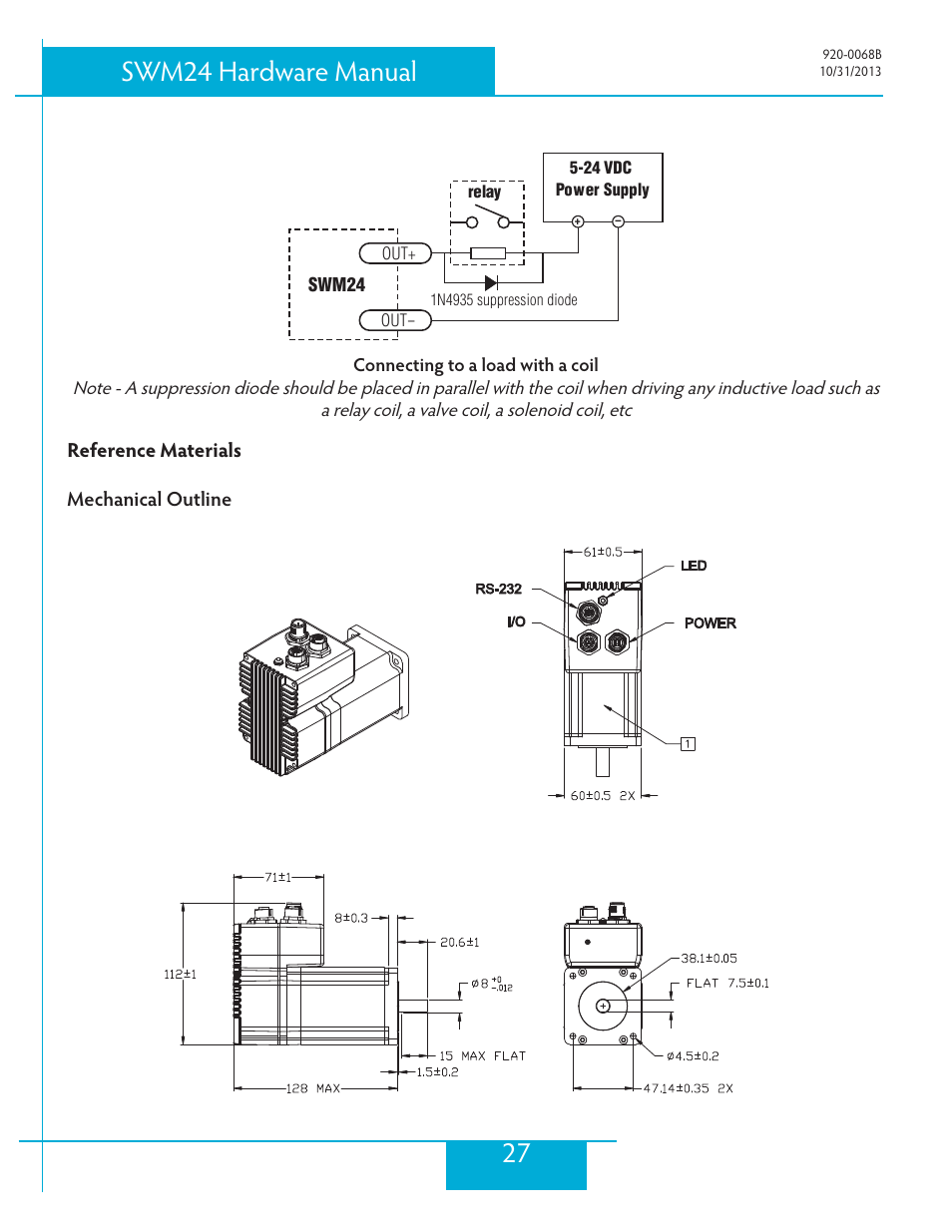 Reference materials, Mechanical outline, 27 swm24 hardware manual | Applied Motion SWM24IP-3EE User Manual | Page 27 / 36