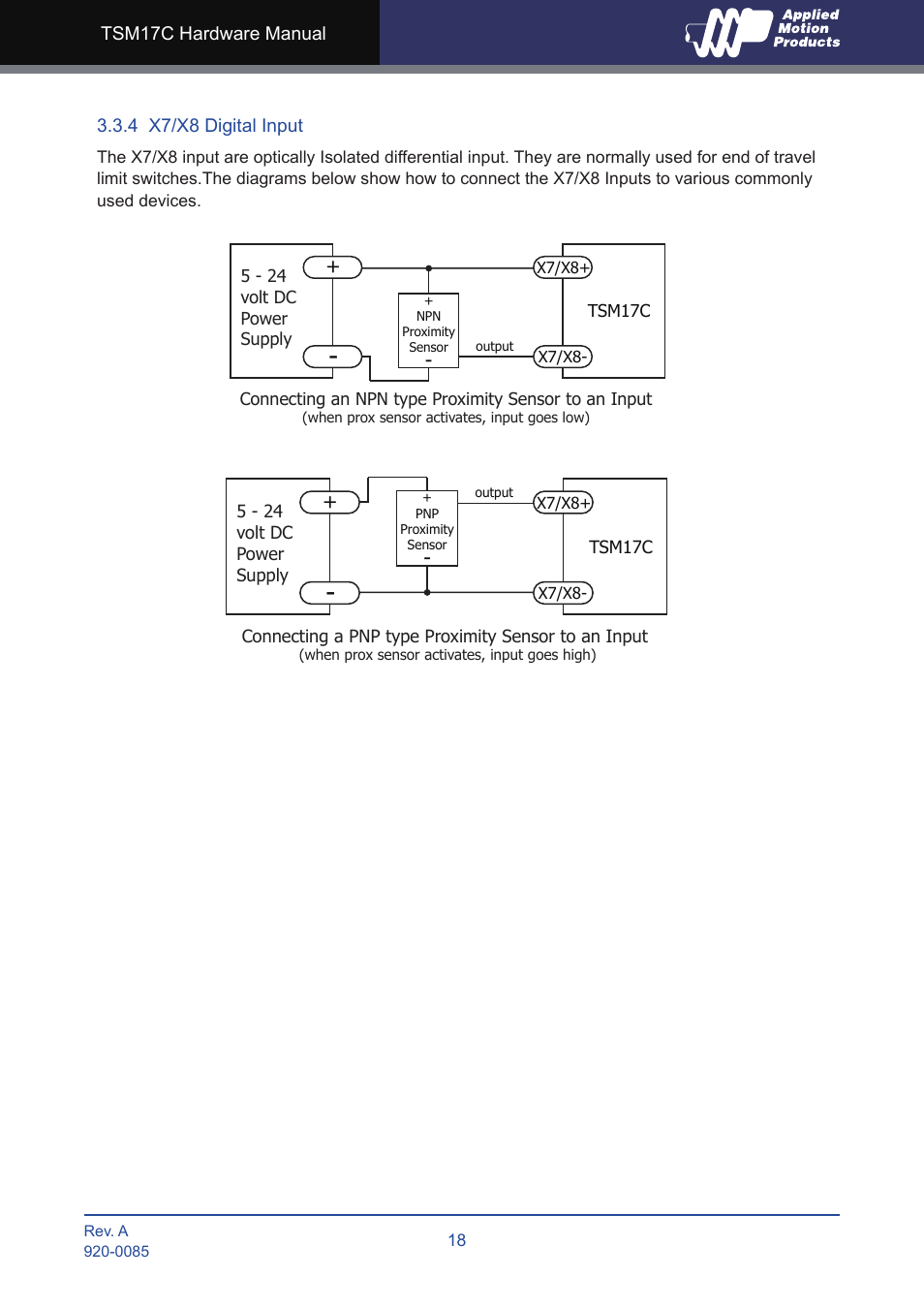 4 x7/x8 digital input | Applied Motion TSM17C-1CG User Manual | Page 18 / 25