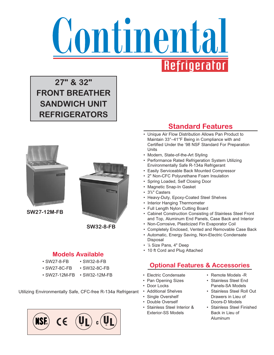 Continental Refrigerator SW32-8C-FB User Manual | 2 pages