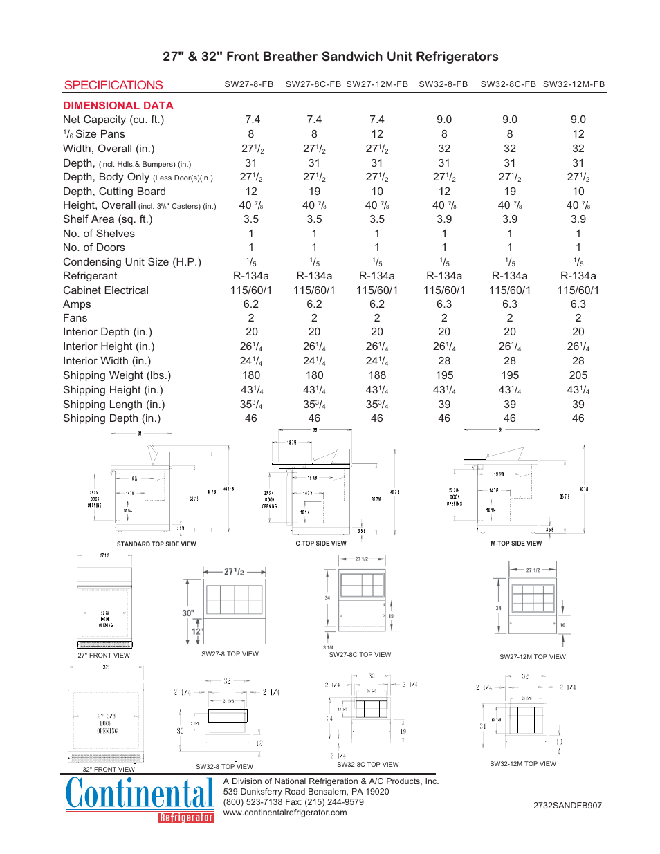 Specifications | Continental Refrigerator SW32-8C-FB User Manual | Page 2 / 2