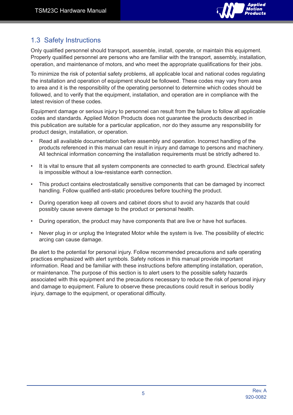 3 safety instructions | Applied Motion TSM23C-2CG User Manual | Page 5 / 25