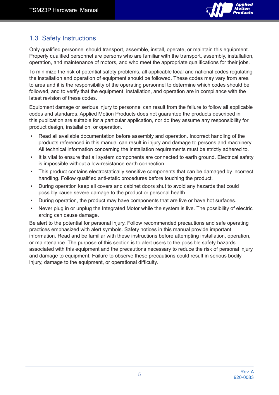 3 safety instructions | Applied Motion TSM23P-2AG User Manual | Page 5 / 23