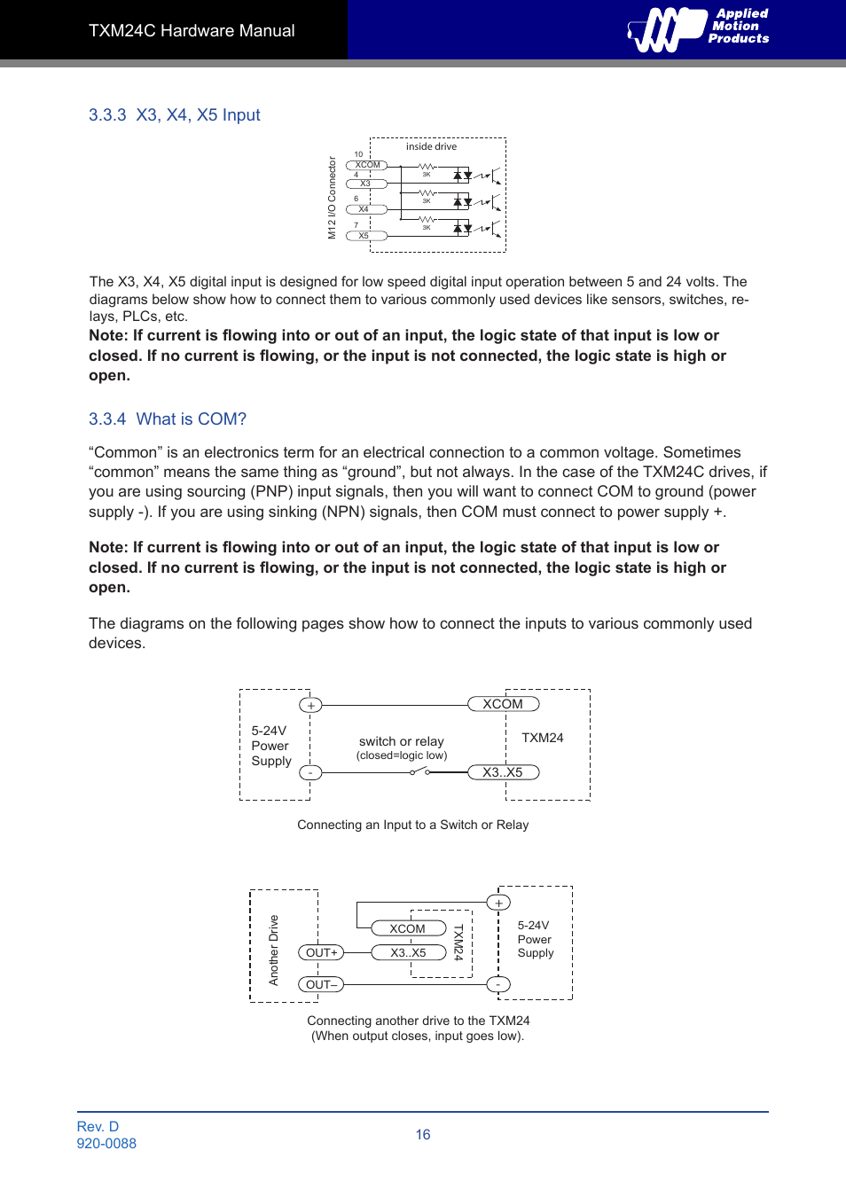 3 x3, x4, x5 input, 4 what is com | Applied Motion TXM24C-1CG User Manual | Page 16 / 23