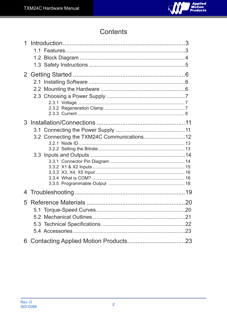 Applied Motion TXM24C-1CG User Manual | Page 2 / 23